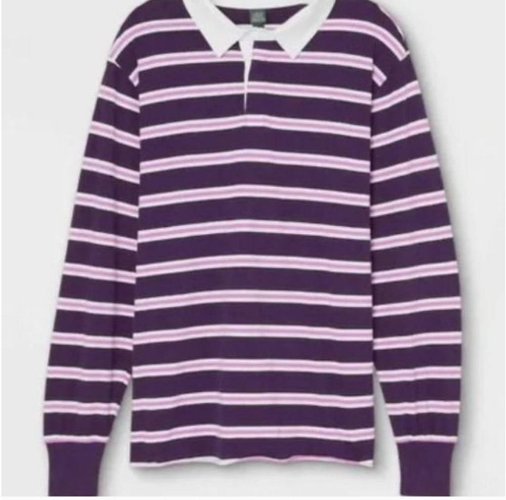 WILD FABLE Unixex Medium Purple White Stripes Rugby Shirt Preppy NEW